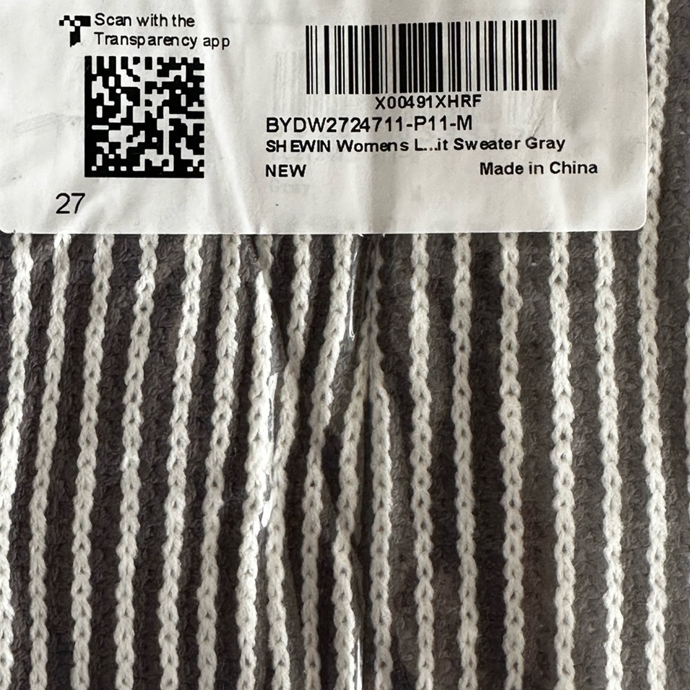 SH EWIN WOMENS GRAY & CREAM STRIPED PATTERN POLO NECK SWEATER - Picture 7 of 9
